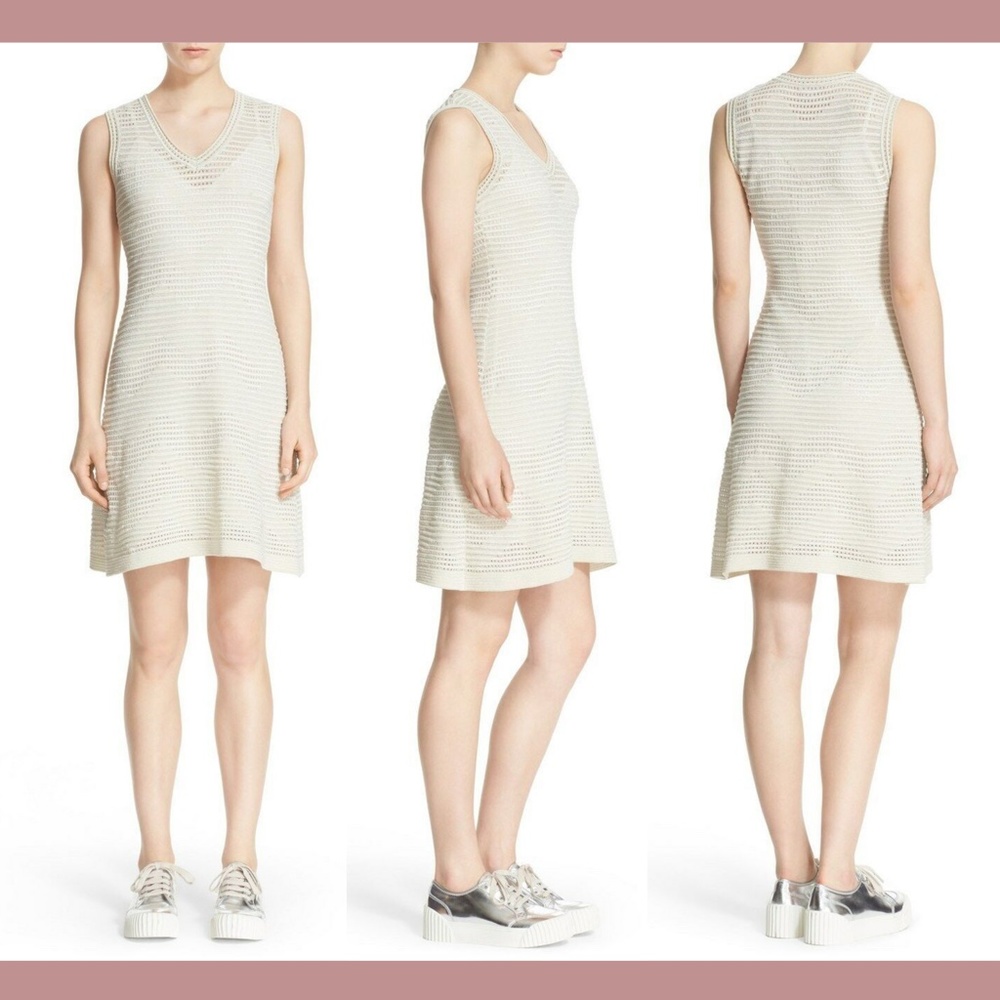 NWT $795 M Missoni [ 44‎ IT ] Metallic Zigzag Knit V-Neck Dress Ivory/Silver